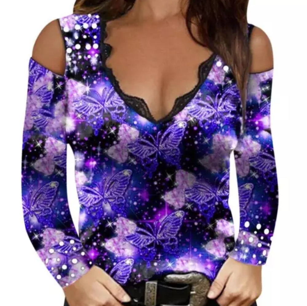 Cold Shoulder V Neck Top